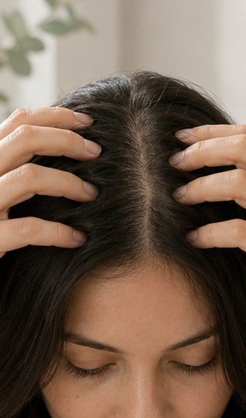 Massaging a water-light serum into the scalp