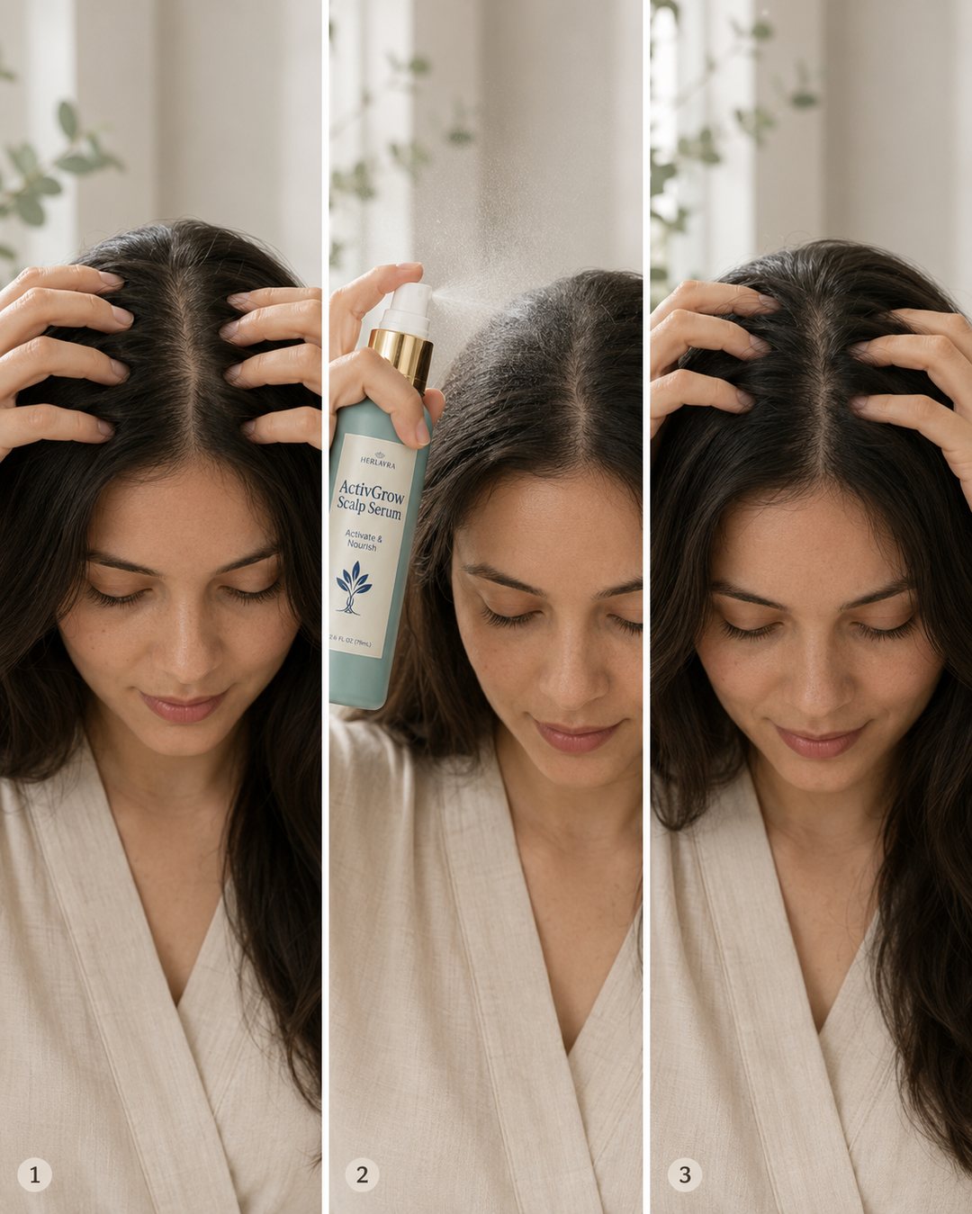 three-step scalp serum application