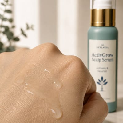 water-light scalp serum texture on hand